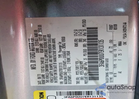 2014 Ford Fusion S Hybrid из США, поврежденный, VIN 3FA6P0UU7ER131135